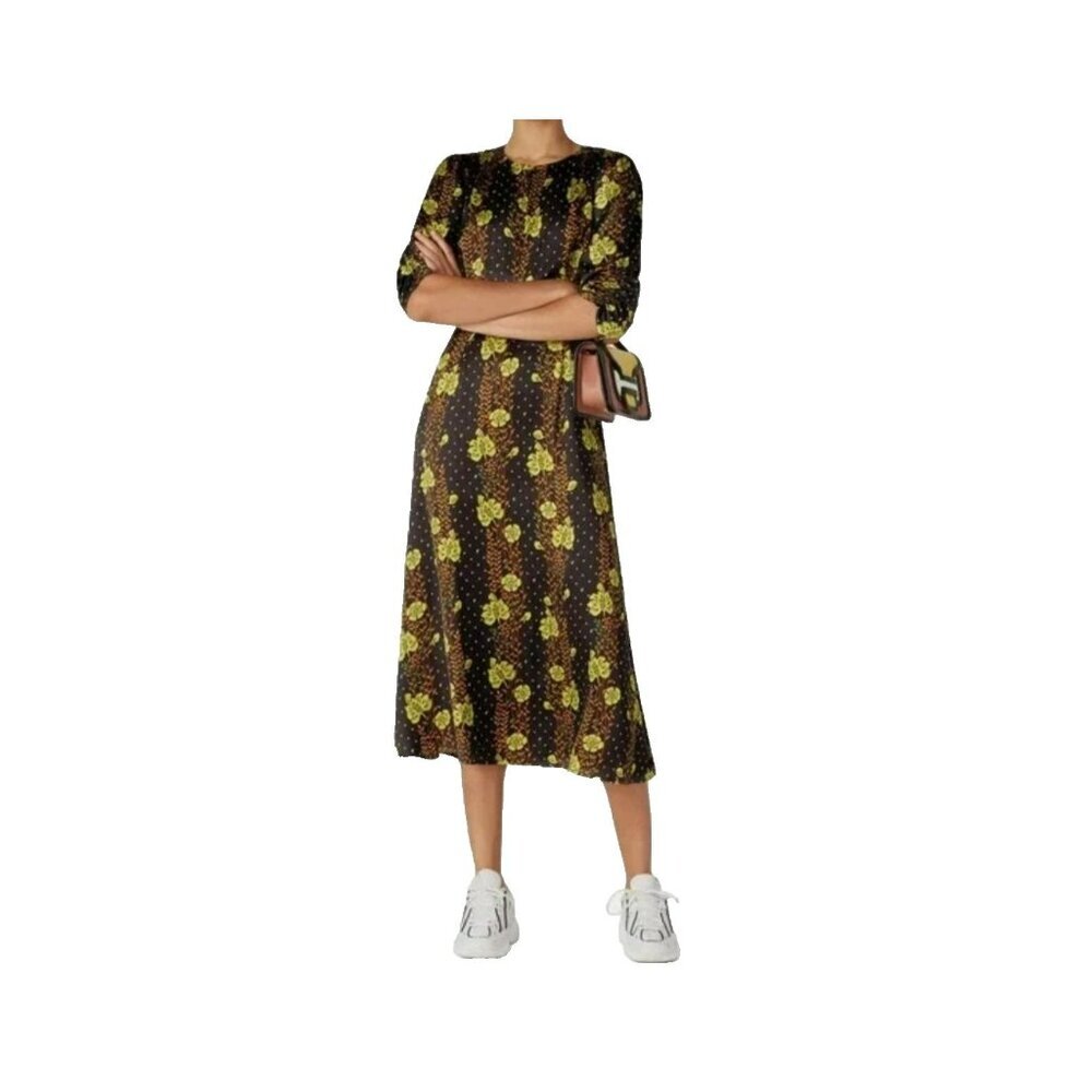 Floral Black and Yellow Women's Dress - Picture 10 of 11